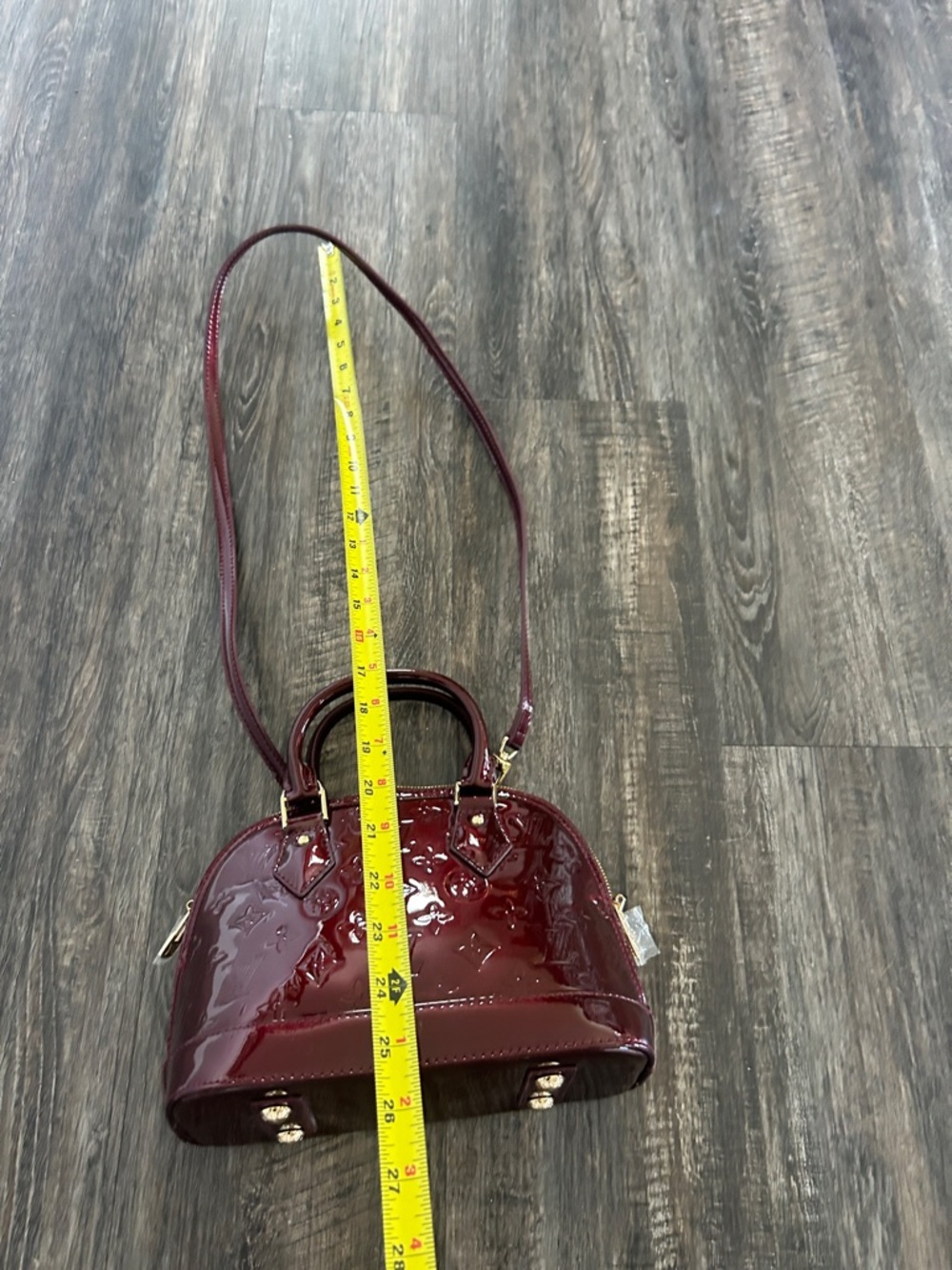 Patent-Effect Dome Satchel in Burgundy Patent - Picture 2 of 9